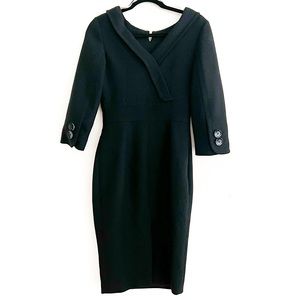 Karen Millen Wool Blend Black V Neck Midi Dress Size 6
